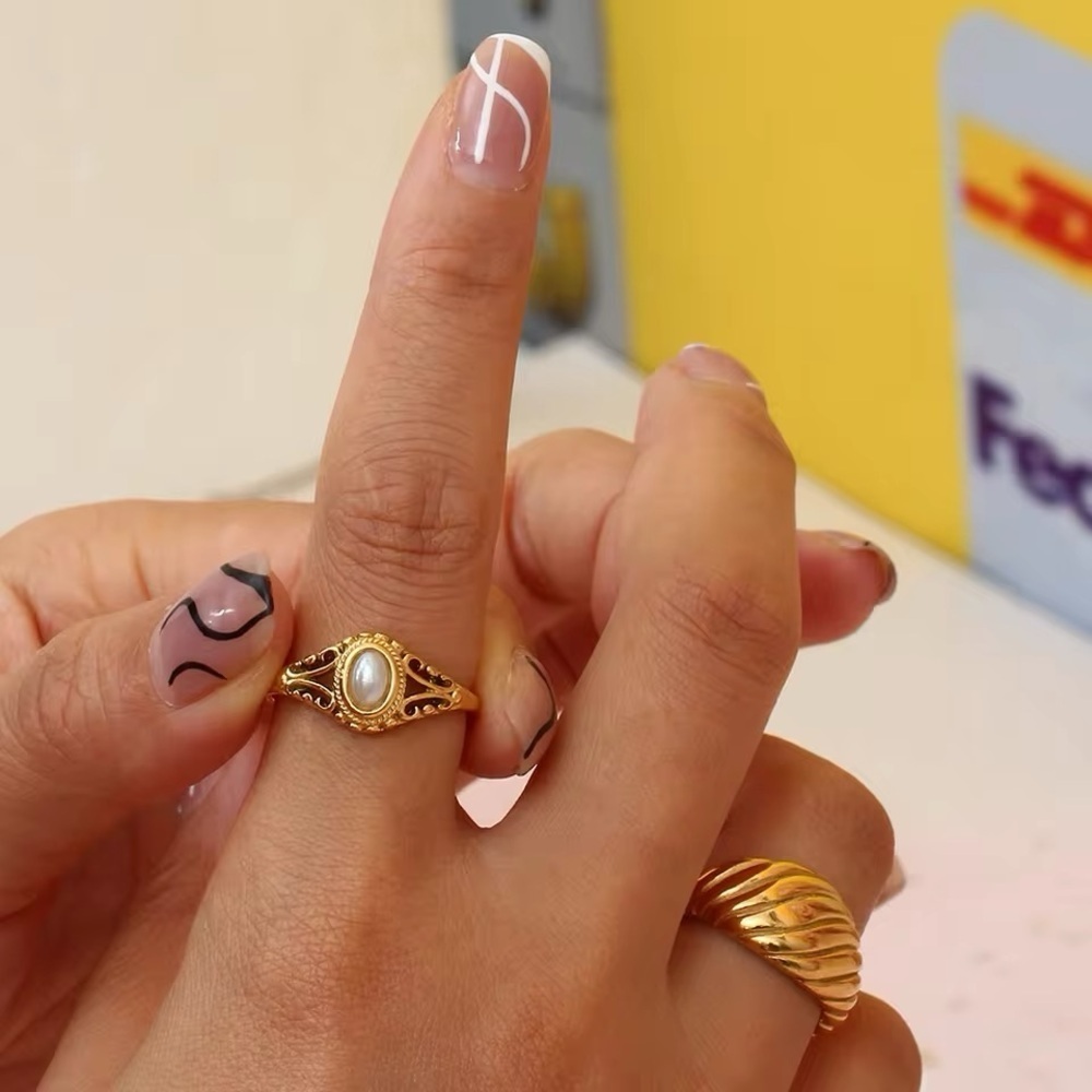 18k Gold Plated Delicate Natural Freshwater Pearl Rings - Picture 2 of 10